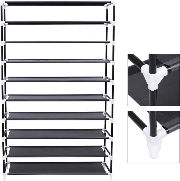 10 Tier Shoe Rack for 54 Pairs of Shoes Black Fabric