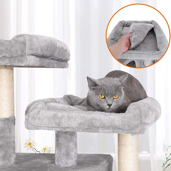 Light Grey Cat Tree with Scratching Post & 3 Houses - Karrari