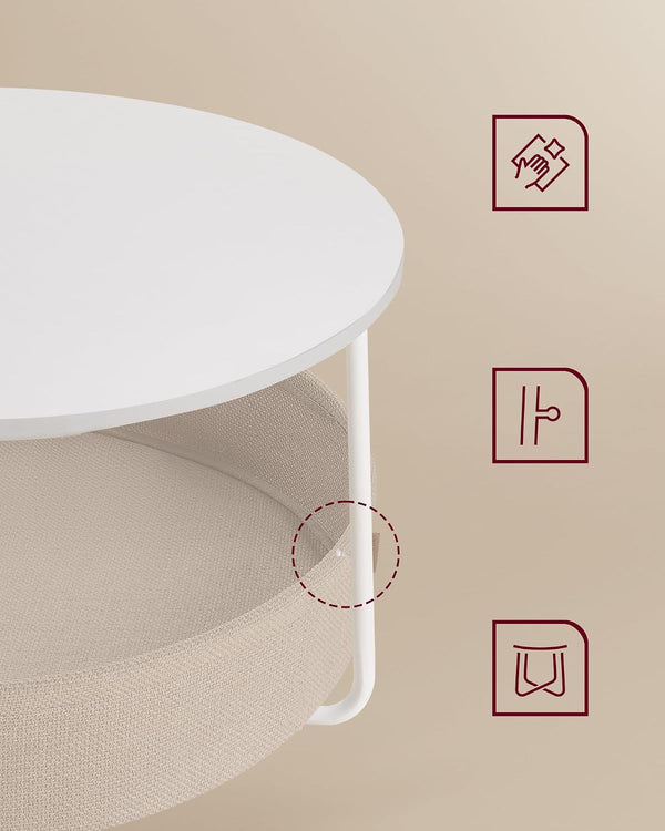 Round Coffee Table with Storage Basket, Metal Frame