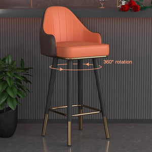 Upholstered Bar Stools – Orange Faux Leather with Black & Gold Legs (Set of 2) - Karrari