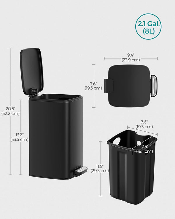 8L Steel Bathroom Bin with Soft Close Lid