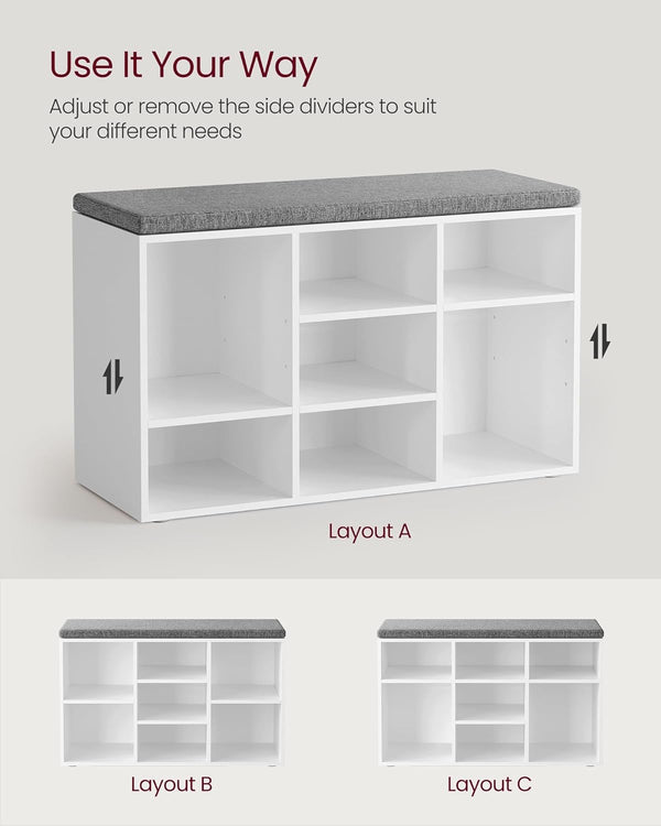 Shoe Storage Bench with Cushion – 9 Compartments - Karrari