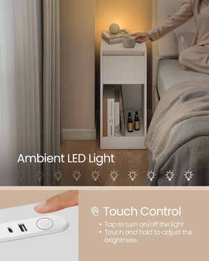 Slim Bedside Table with Charging Station & LED - Karrari