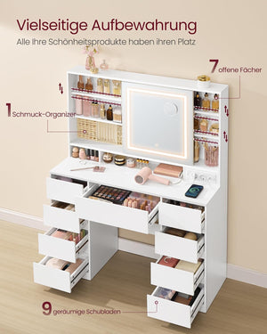 LED Vanity Table with Magnifying Mirror & Drawers - Tool-Free Slide Rails