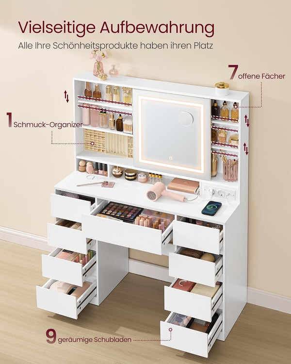 LED Vanity Table with Magnifying Mirror & Drawers - Tool-Free Slide Rails