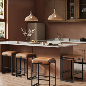 Set of 2 Mid-Century Faux Leather Bar Stools - Karrari