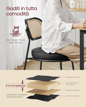 Dining Chairs – Rattan Back & PU Padded Seat (Set of 2)