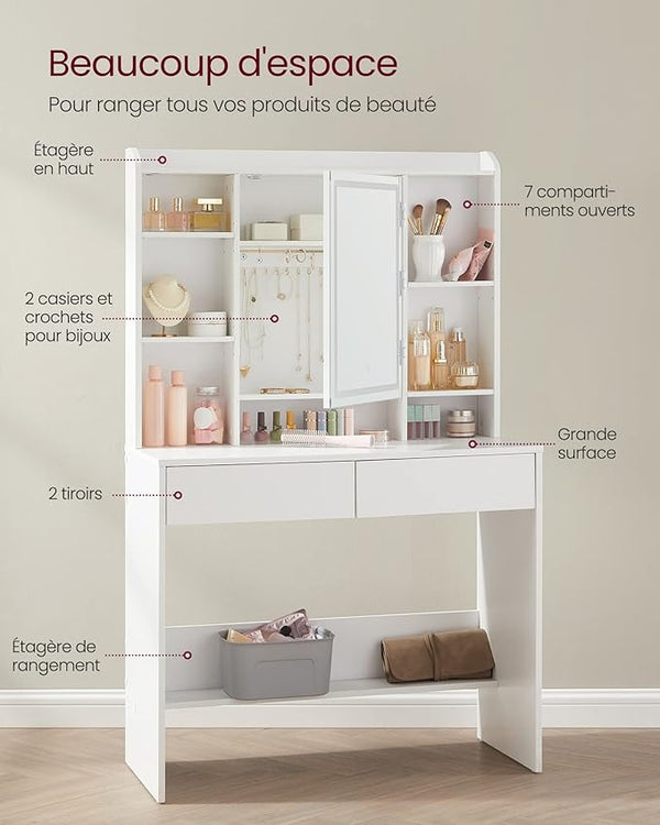 Dressing Table with LED Mirror, Shelves & Drawers - Karrari