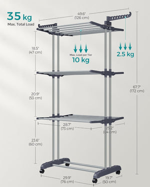 4-Tier Foldable Clothes Drying Rack – Stainless Steel - Karrari