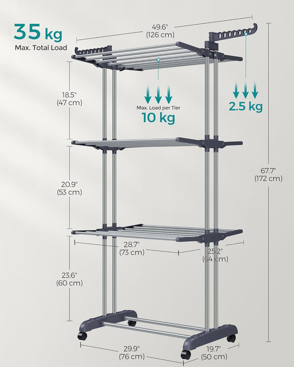 4-Tier Foldable Clothes Drying Rack – Stainless Steel - Karrari