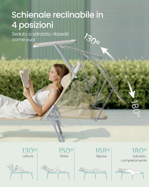 Sun Lounger with Adjustable Backrest & Sun Shade (Set of 2)