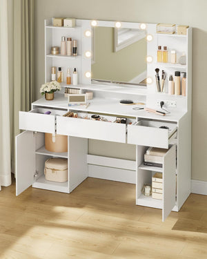 Vanity Table with LED Mirror, Storage - Tool-free Slide Rails