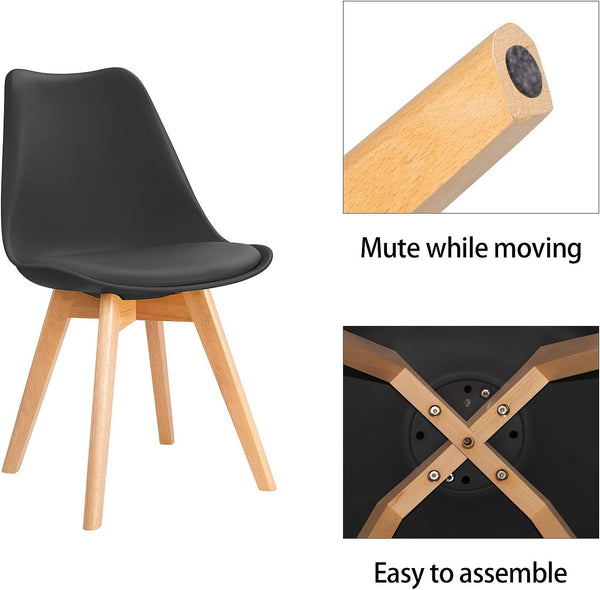 Dining Chairs Mid Century Modern DSW Chair Upholstered Side Kitchen Chairs with Wood Leg and Soft Padded Cushion for Kitchen, Dining, Bedroom, Living Room Set of 4 (Black) - Karrari