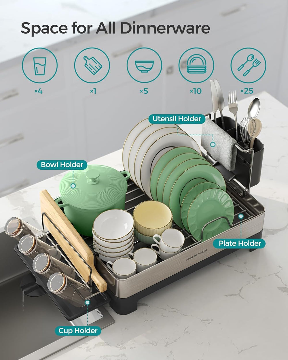 Stainless Steel Dish Drainer with Rotating Spout