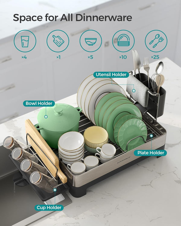 Stainless Steel Dish Drainer with Rotating Spout