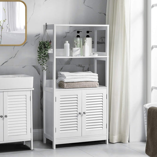 Bathroom cabinet, tall cabinet, bookcase, with 2 open shelves and 2 doors, 60 x 32.5 x 122 cm