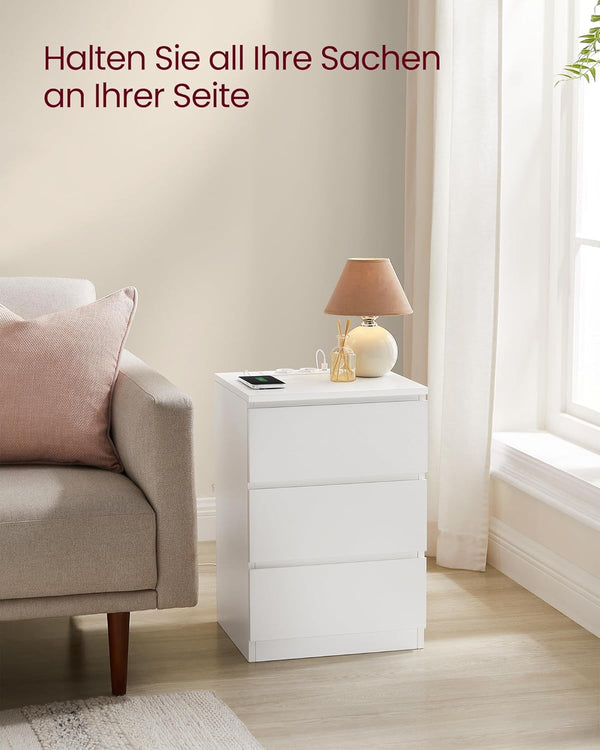 3-Drawer Bedside Table with Charging Ports - Karrari