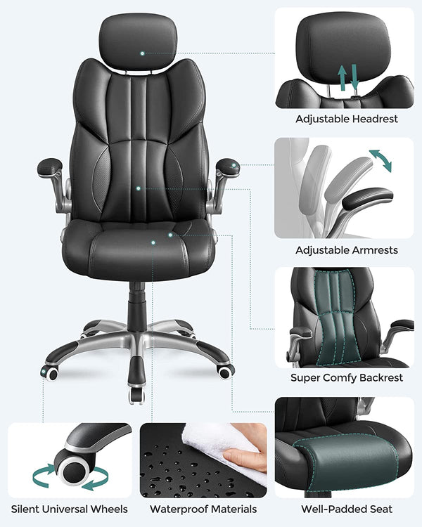 Ergonomic Office Chair - Swivel with Folding Arms & Nylon Base - Karrari