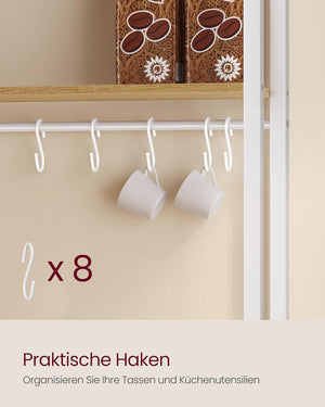 Standing Kitchen Shelf with Sockets, Hooks & Worktop Storage - Karrari