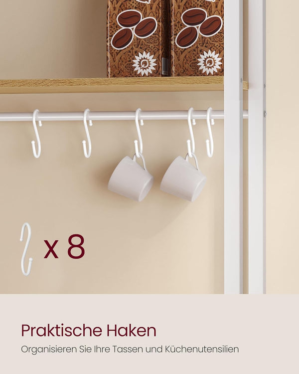 Standing Kitchen Shelf with Sockets, Hooks & Worktop Storage - Karrari