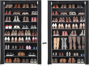 10 Tier Shoe Rack for 54 Pairs of Shoes Black Fabric