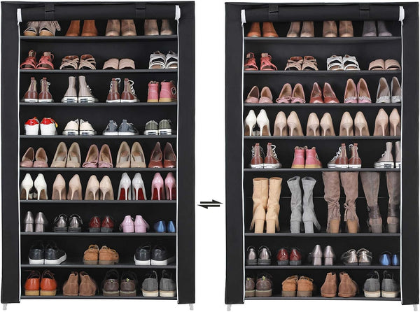 10 Tier Shoe Rack for 54 Pairs of Shoes Black Fabric