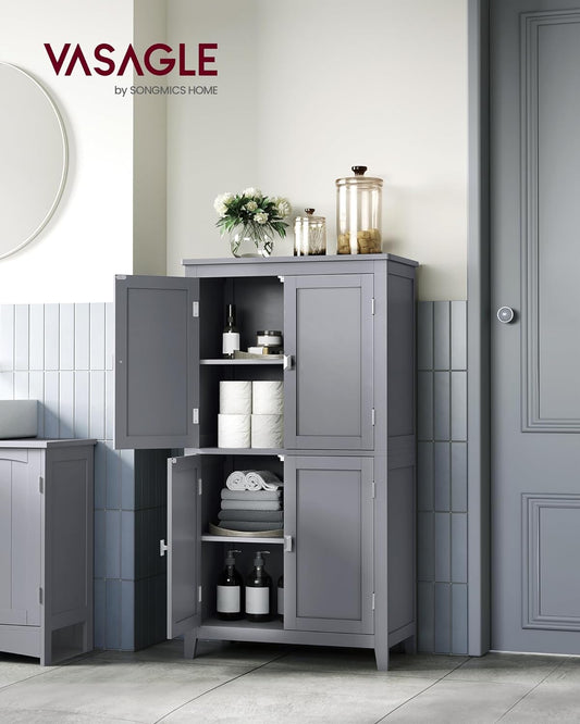 Bathroom Floor Storage Cabinet, Bathroom Storage Unit, Freestanding Cabinet with 4 Doors