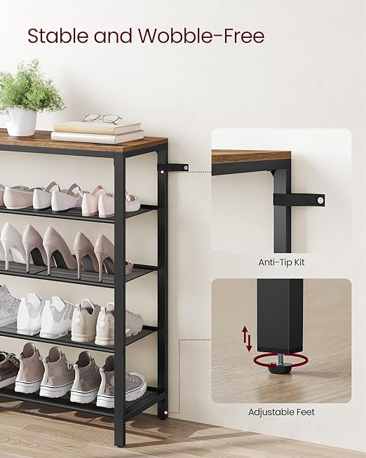 4-Tier Industrial Shoe Rack with Mesh Shelves - Karrari