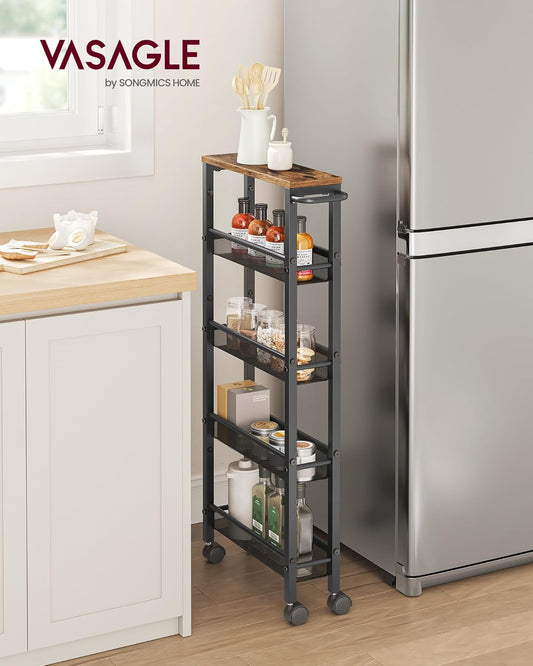 5-Shelf Trolley, Space-Saving Kitchen Cart with Castors, Steel Frame