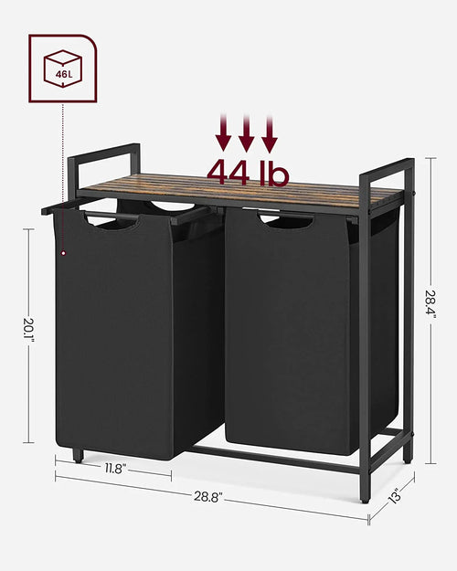Laundry Hamper - 2 Removable Oxford Fabric Bags
