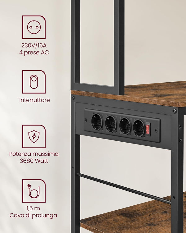 Kitchen Shelf with Sockets, Hooks & Fabric Drawer