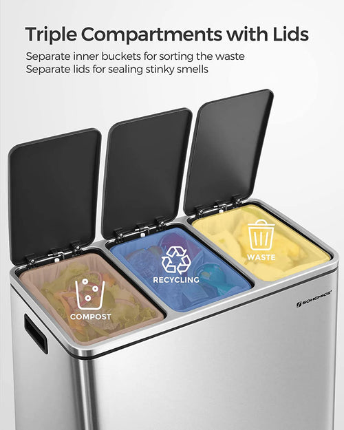 Triple Kitchen Trash Can 3×18 Litres