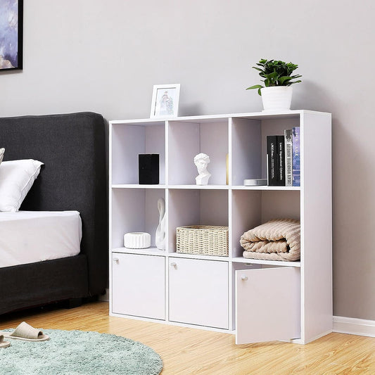 Bookcase Shelving Unit with Doors, White