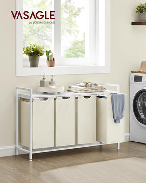 Laundry Hamper - 4 Sections, Shelf & Removable Bags