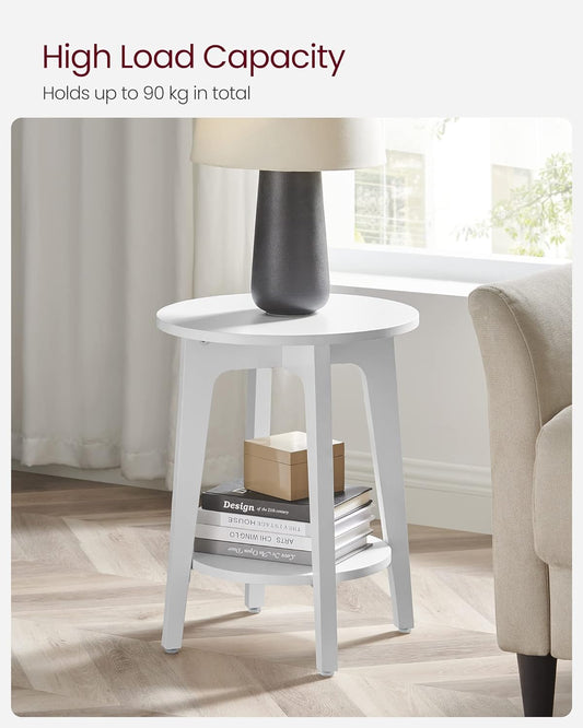 Side Table, Small Round Table for Living Room, Bedside Table for Small Spaces with Lower Shelf