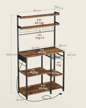 Kitchen Rack with Outlets – Vintage Brown/Ink Black