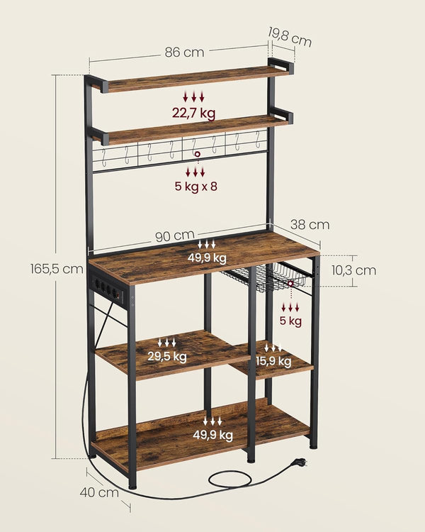 Kitchen Rack with Outlets – Vintage Brown/Ink Black