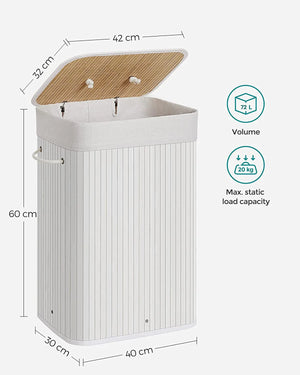 Foldable Laundry Hamper 72L - Lid & Handles