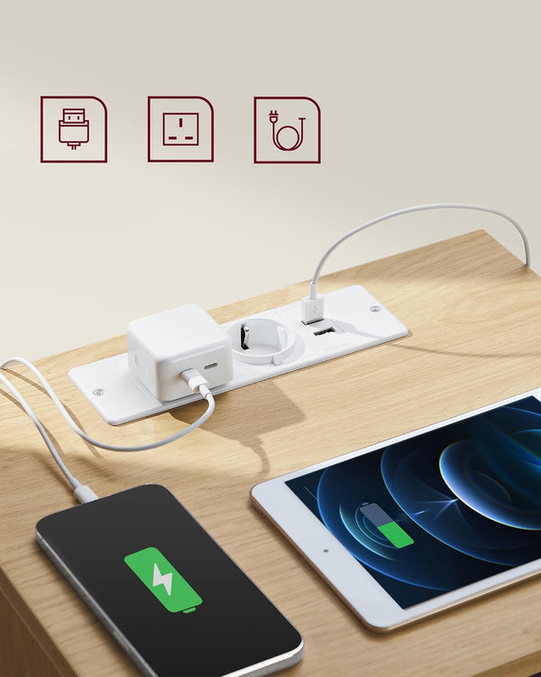 3-Drawer Bedside Table with Charging Ports