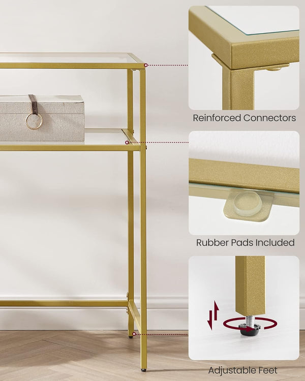 Gold Console Table with Glass - Karrari