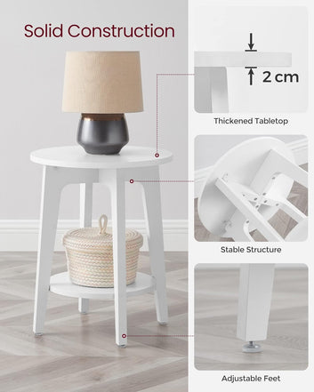 Side Table, Small Round Table for Living Room, Bedside Table for Small Spaces with Lower Shelf