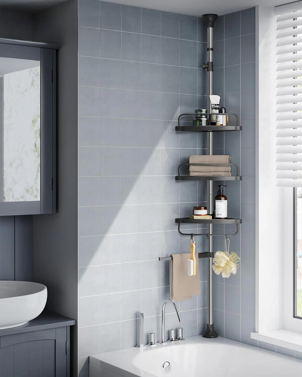Adjustable Corner Shower Rack - Shelves & Hooks - Karrari