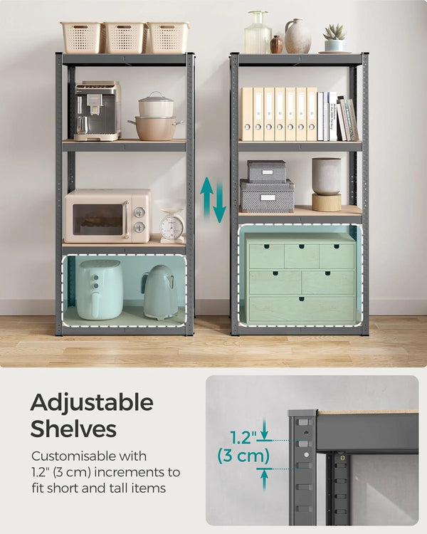 Heavy-Duty Storage Shelving - Steel Frame with 4 Adjustable Shelves (40x80x160cm) - Karrari