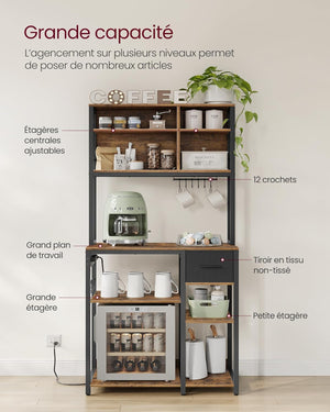 Kitchen Shelf with Sockets, Hooks & Fabric Drawer - Karrari