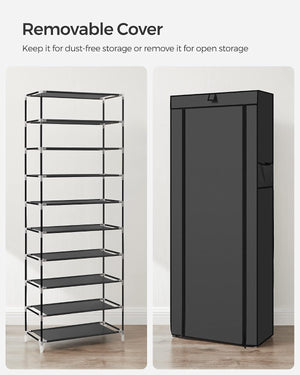 10-Tier Shoe Rack with Cover, Shoe Storage Cabinet for 27-35 Pairs