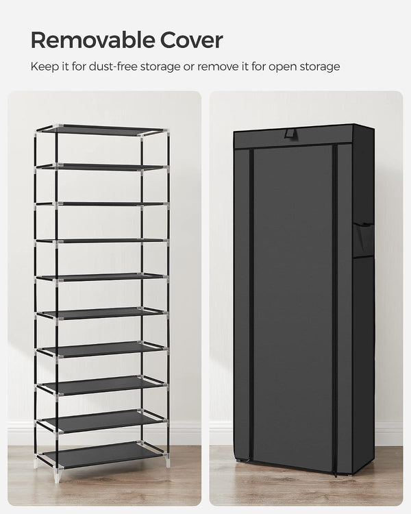 10-Tier Shoe Rack with Cover, Shoe Storage Cabinet for 27-35 Pairs