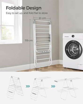 2-Level Airer, Foldable Drying, Laundry Rack with Height-Adjustable Wings, Free-Standing Horse