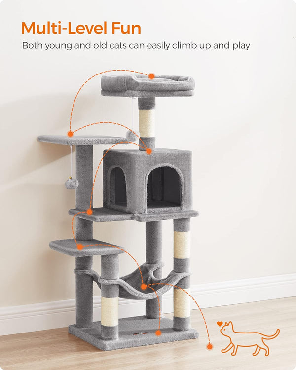 Light Grey Cat Tower - Hammock & Scratching Posts - Karrari