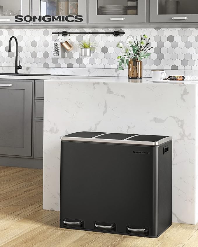 3-in-1 Steel Kitchen Recycling Bin (3×18L) - Karrari