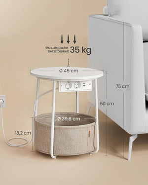 Round Side Table with Charging Station & Basket